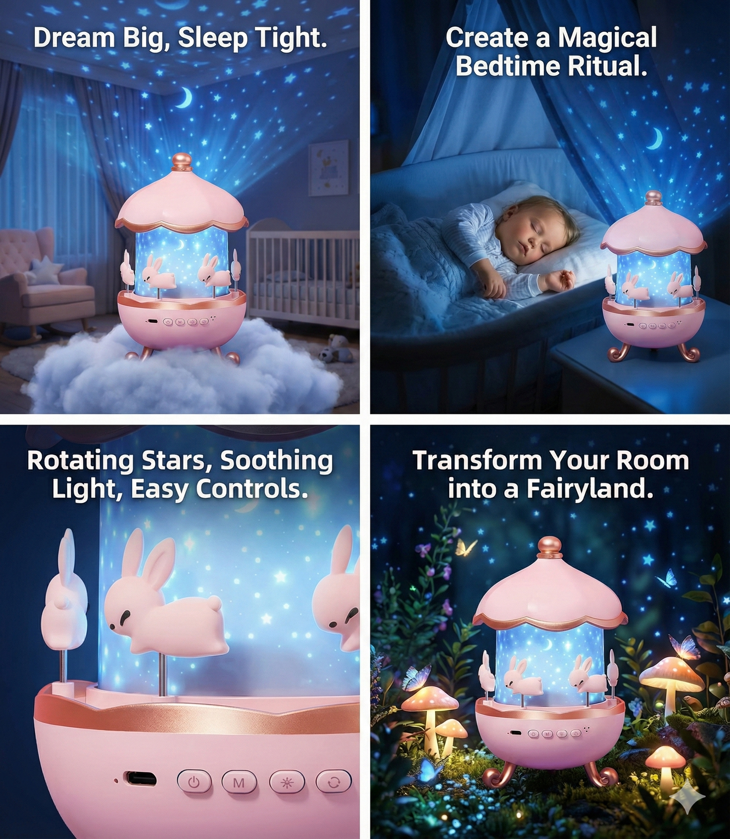 360° Rotating Bunny Star Projector Lamp